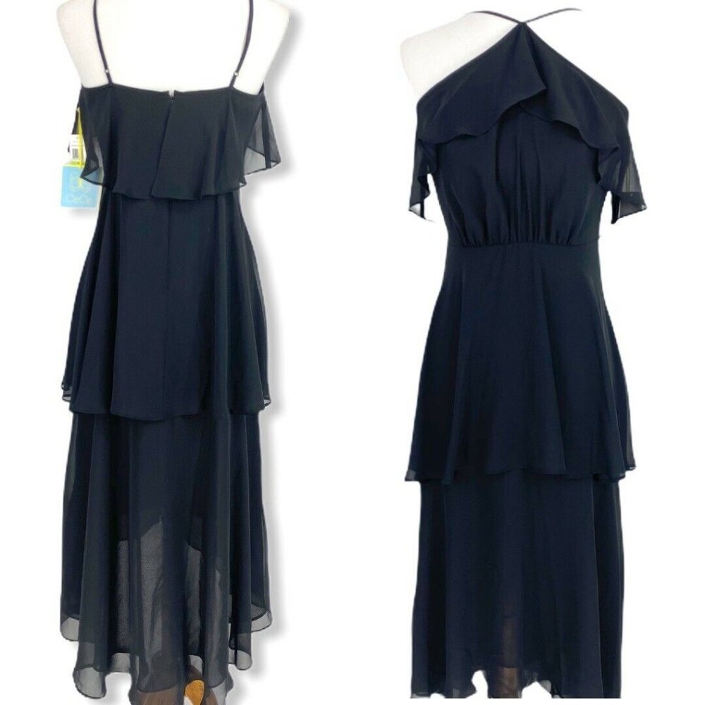 Cece Dress Size 4 Small Chiffon Tiered Halter Cocktail Party Evening Midi Lilli - Picture 3 of 11